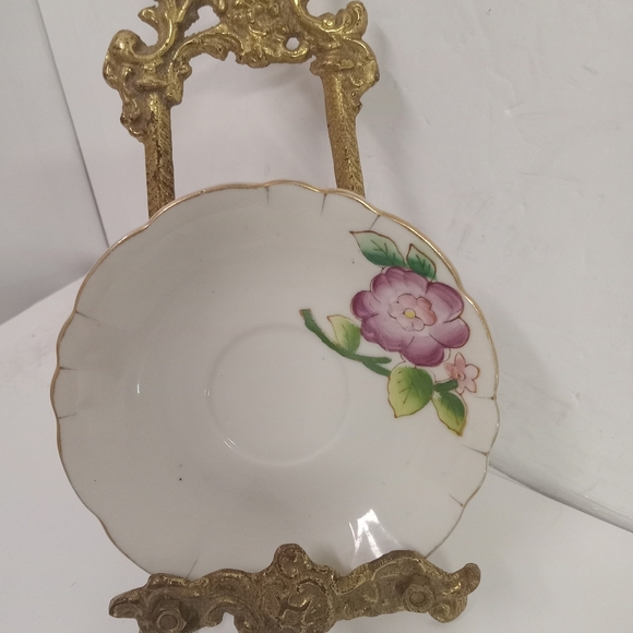 3 Vintage Japan Saucers 4.5" Pink Floral, Porcelain Gold Trim , Replacements - Picture 2 of 4